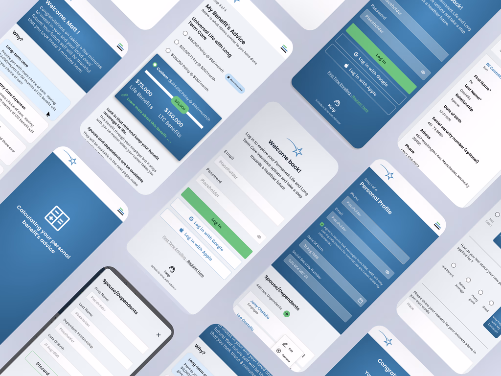 Isometric grid of high-fidelity screens across the four surfaces